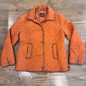 Cole Haan Diamond Quilted Jacket, Leather Piping Detail, Orange/Rust